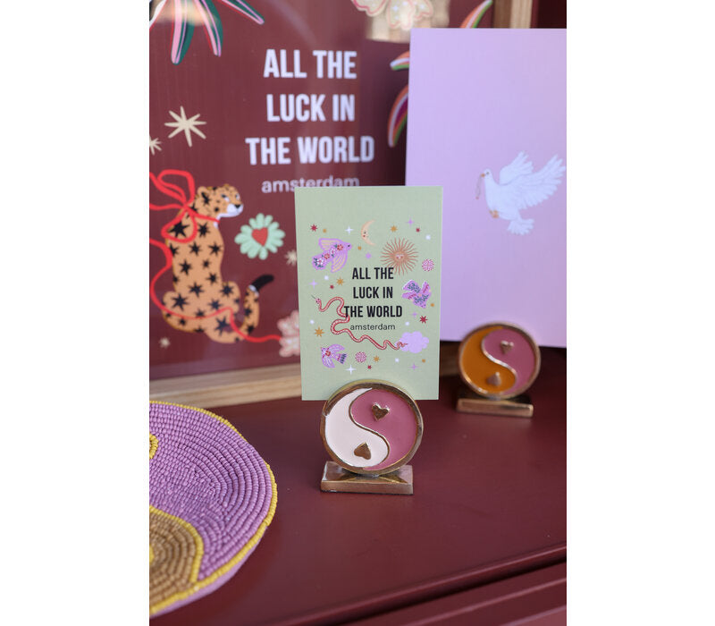 Kaarthouder Messing Yinyang Roze Wit