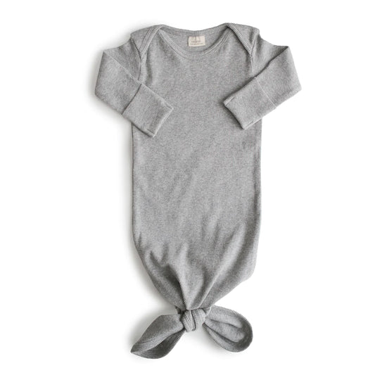 Mushie Ribbed knotted baby gown | Gray melange