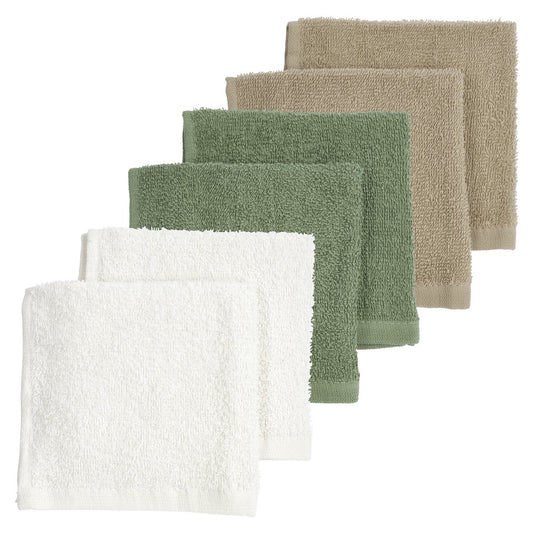 Basic Badstof Monddoekjes 6-pack - Offwhite/Forest Green/Taupe