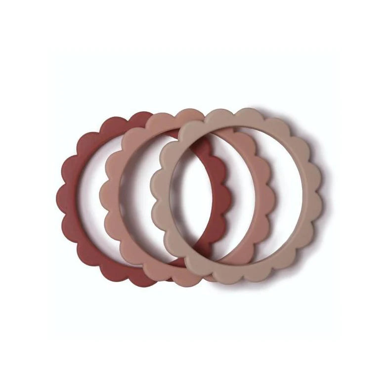 Mushie Siliconen Set 3 Bijtringen Flower | Blush/Rose/Shifting Sand